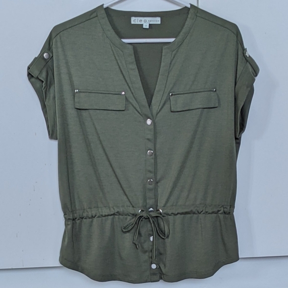 Cleo Petites Tops - Cleo Petites cargo style drawstring t-shirt top size S Army Green.